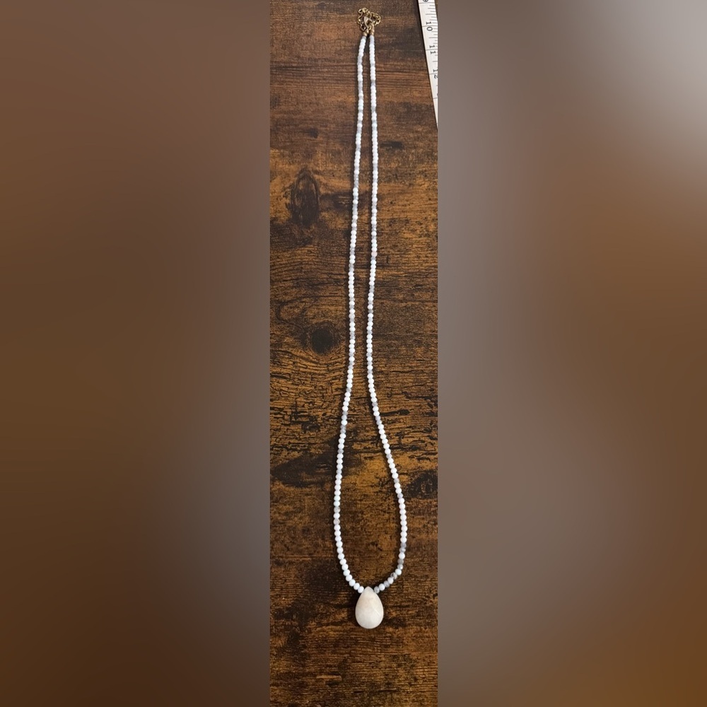 White & Grey Beaded Necklace with Pendant​​